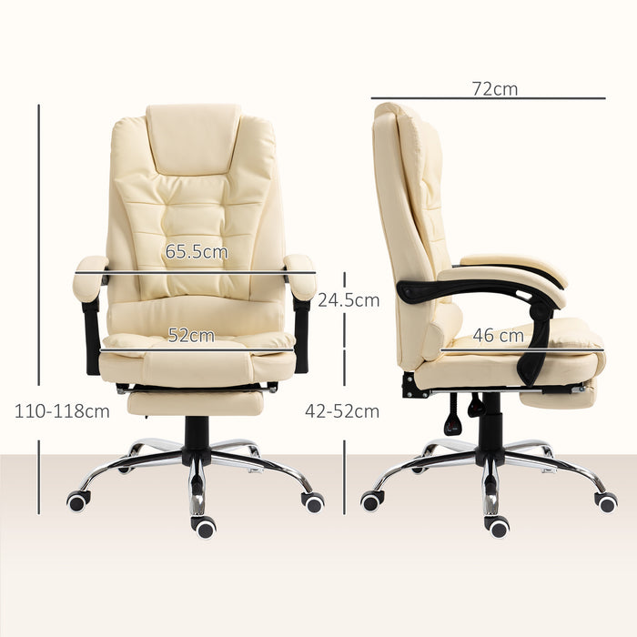 Cream White Executive Swivel Office Chair With Reclining Backrest by HOMCOM