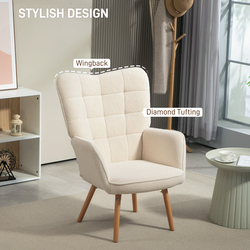 Cream Upholstered Wingback Armchair with Tufted Back and Wooden Legs for Lounge or Bedroom