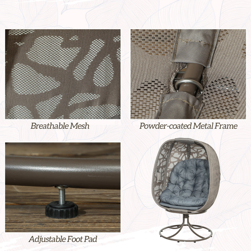 Grey Swivel Egg Chair with Cushions Foldable Basket Seat and Metal Frame for Indoor Outdoor Use by Outsunny