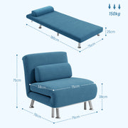 Blue Velvet Feel Single Sleeper Chair Comfortable Space Saving Design by HOMCOM