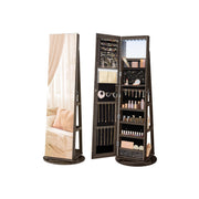 LED Mirror Jewellery Cabinet with 6 Lights in Ash Brown and Ink Black Finish by Songmics