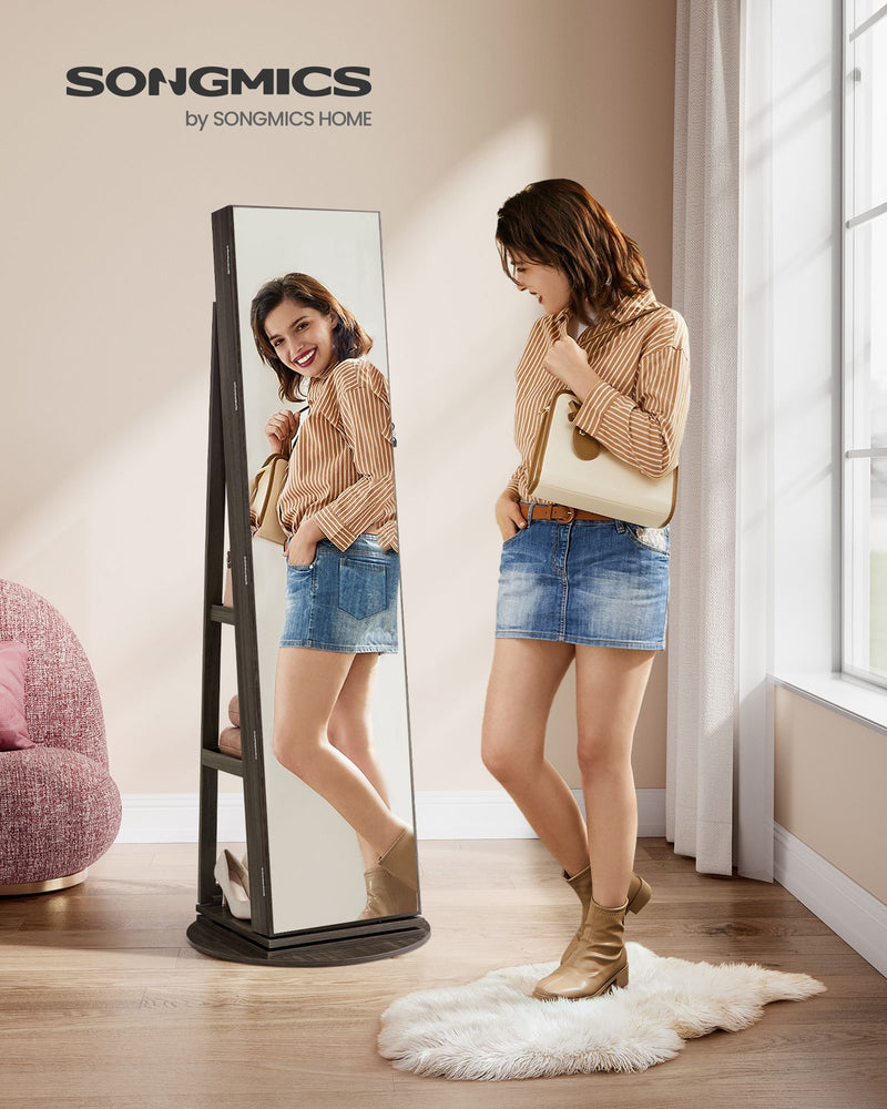 LED Mirror Jewellery Cabinet with 6 Lights in Ash Brown and Ink Black Finish by Songmics