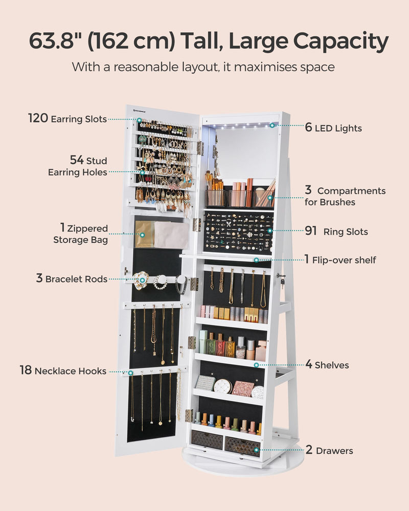 360 Degree Swivel Jewellery Storage Box with Multiple Layers and Compartments by Songmics