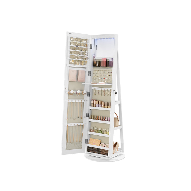 Wall Mounted Jewellery Cabinet with 6 LED Lights and Mirror Storage Organiser by Songmics