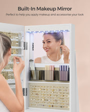 Wall Mounted Jewellery Cabinet with 6 LED Lights and Mirror Storage Organiser by Songmics