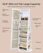 Wall Mounted Jewellery Cabinet with 6 LED Lights and Mirror Storage Organiser by Songmics