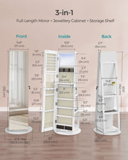 Wall Mounted Jewellery Cabinet with 6 LED Lights and Mirror Storage Organiser by Songmics