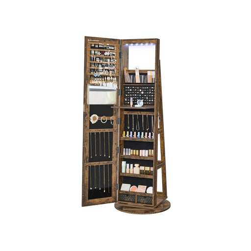 Rotating LED Mirror Jewellery Cabinet with Storage and Organiser Shelves by Songmics