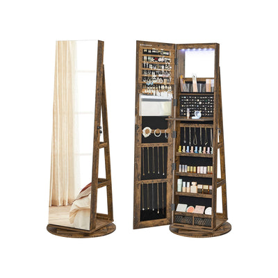 Rotating LED Mirror Jewellery Cabinet with Storage and Organiser Shelves by Songmics
