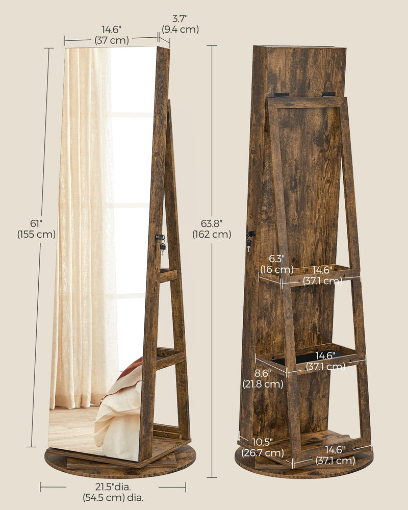 Rotating LED Mirror Jewellery Cabinet with Storage and Organiser Shelves by Songmics