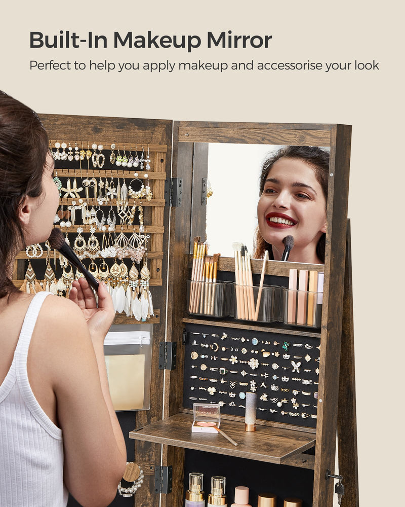 Rotating LED Mirror Jewellery Cabinet with Storage and Organiser Shelves by Songmics