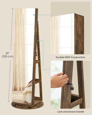 Rotating LED Mirror Jewellery Cabinet with Storage and Organiser Shelves by Songmics