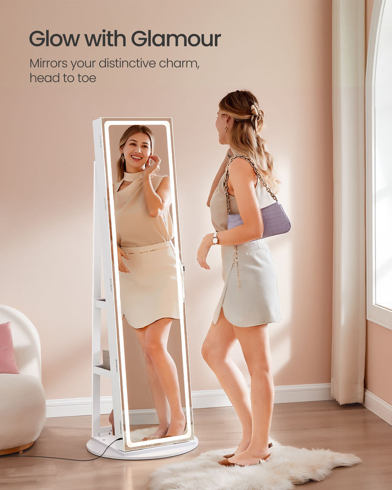 White Jewellery Cabinet with LED Lights and Full Length Mirror by Songmics