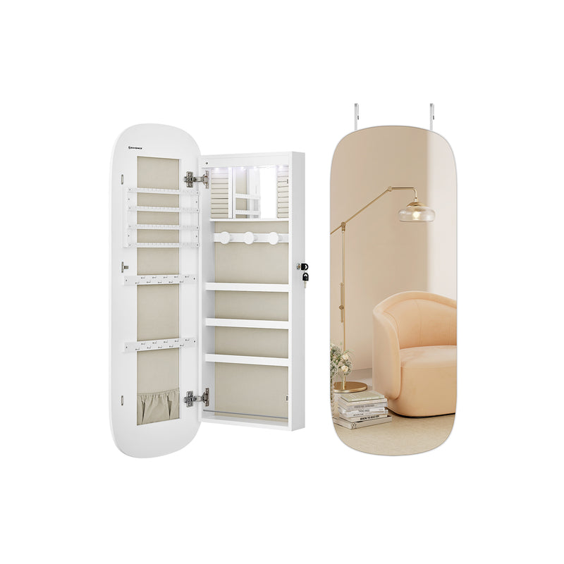 LED Jewellery Cabinet with Mirror Wall or Door Mounted with Storage Shelves by Songmics