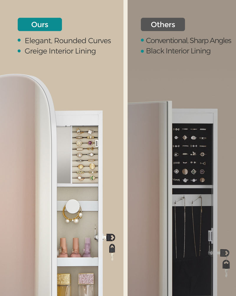 LED Jewellery Cabinet with Mirror Wall or Door Mounted with Storage Shelves by Songmics