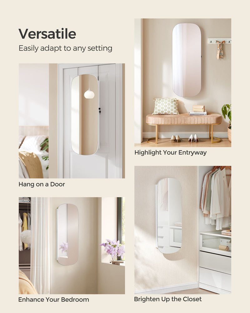 LED Jewellery Cabinet with Mirror Wall or Door Mounted with Storage Shelves by Songmics