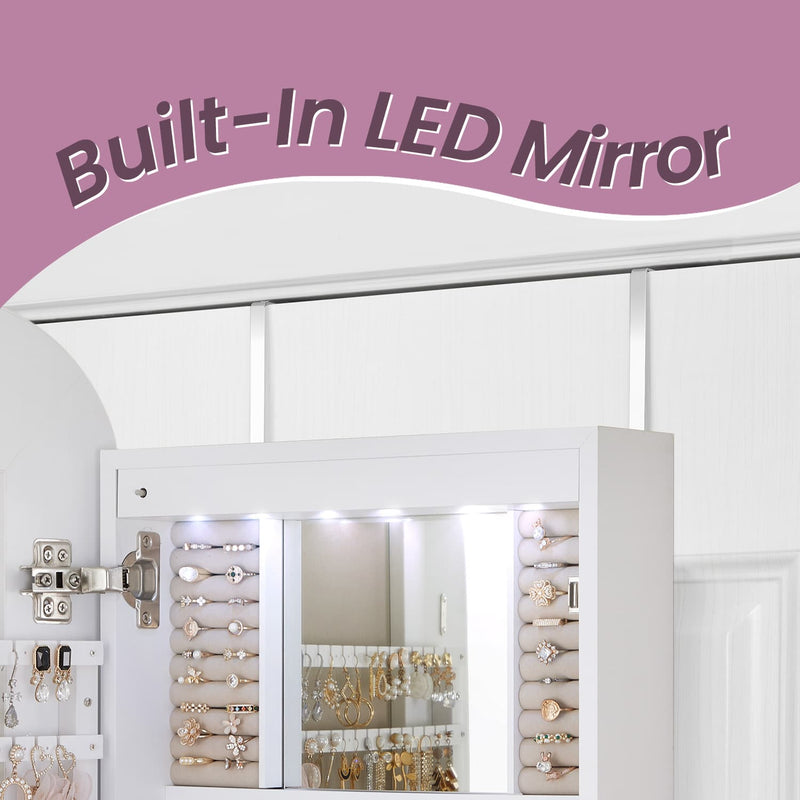 Lockable Wall Mounted Jewellery Cabinet with LED Lights and Mirror Organiser by Songmics