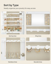 LED Jewellery Cabinet with Mirror Wall or Door Mounted with Storage Shelves by Songmics