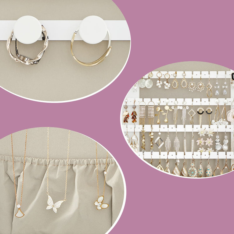 Lockable Wall Mounted Jewellery Cabinet with LED Lights and Mirror Organiser by Songmics