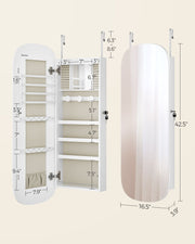 LED Jewellery Cabinet with Mirror Wall or Door Mounted with Storage Shelves by Songmics