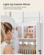 LED Jewellery Cabinet with Mirror Wall or Door Mounted with Storage Shelves by Songmics