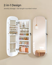 LED Jewellery Cabinet with Mirror Wall or Door Mounted with Storage Shelves by Songmics
