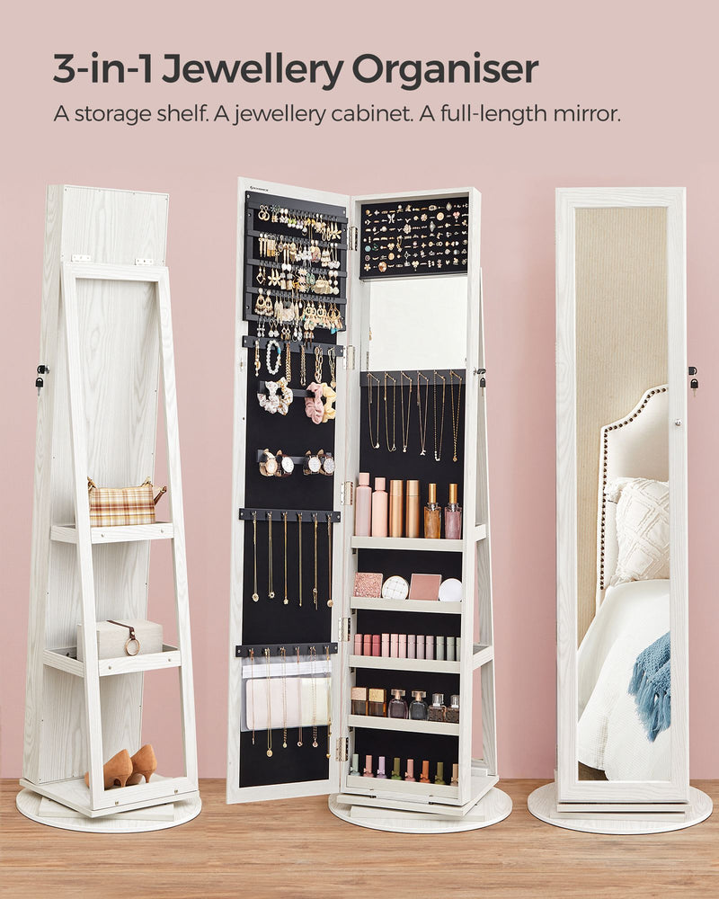 Rotatable Freestanding Jewellery Armoire with Mirror and Storage Shelves by Songmics