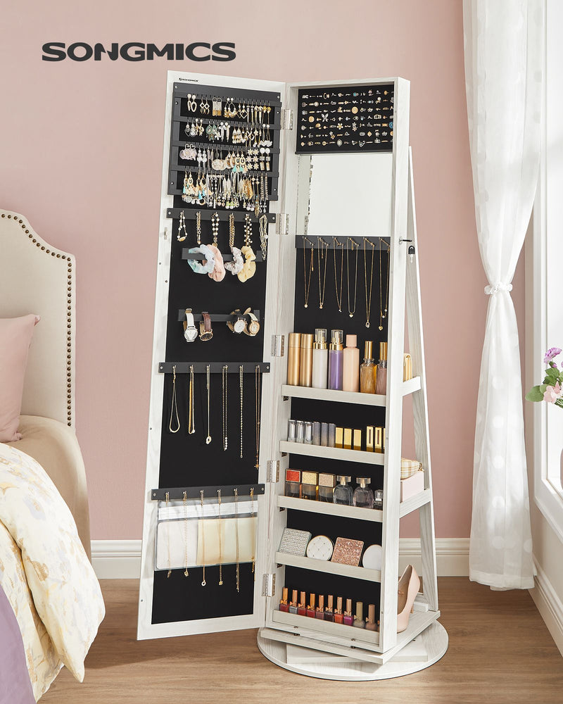 Rotatable Freestanding Jewellery Armoire with Mirror and Storage Shelves by Songmics
