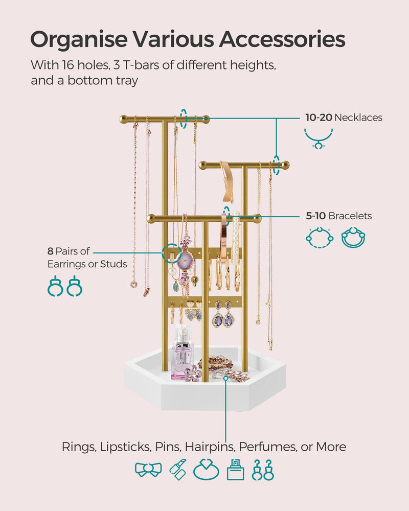 Jewellery Stand with Bottom Tray Organiser for Necklaces Earrings and Rings by Songmics