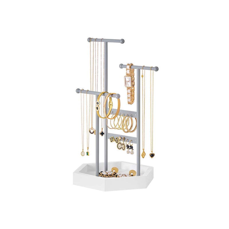 3 Tier Jewellery Stand with Tray Metal Frame in Dove Grey and Cloud White by Songmics