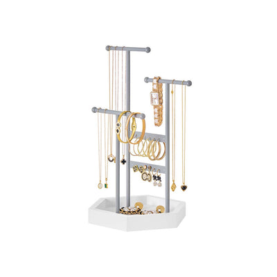 3 Tier Jewellery Stand with Tray Metal Frame in Dove Grey and Cloud White by Songmics