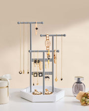 3 Tier Jewellery Stand with Tray Metal Frame in Dove Grey and Cloud White by Songmics