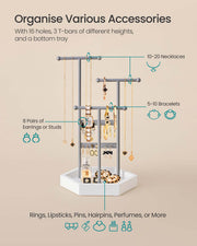 3 Tier Jewellery Stand with Tray Metal Frame in Dove Grey and Cloud White by Songmics