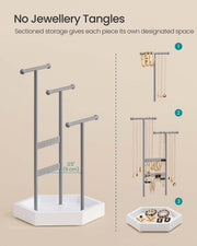 3 Tier Jewellery Stand with Tray Metal Frame in Dove Grey and Cloud White by Songmics