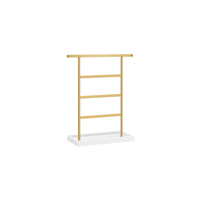 4 Tier White and Gold Jewellery Stand with Storage Tray for Dressing Table by Songmics