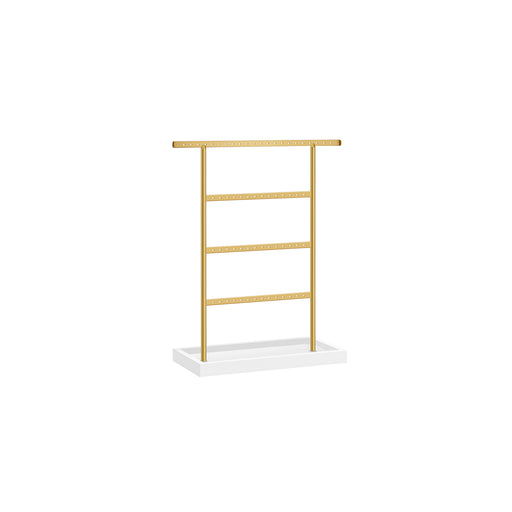 4 Tier White and Gold Jewellery Stand with Storage Tray for Dressing Table by Songmics
