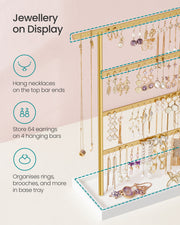 4 Tier White and Gold Jewellery Stand with Storage Tray for Dressing Table by Songmics