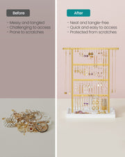 4 Tier White and Gold Jewellery Stand with Storage Tray for Dressing Table by Songmics