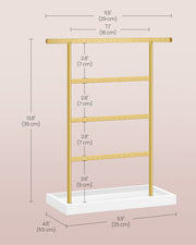 4 Tier White and Gold Jewellery Stand with Storage Tray for Dressing Table by Songmics