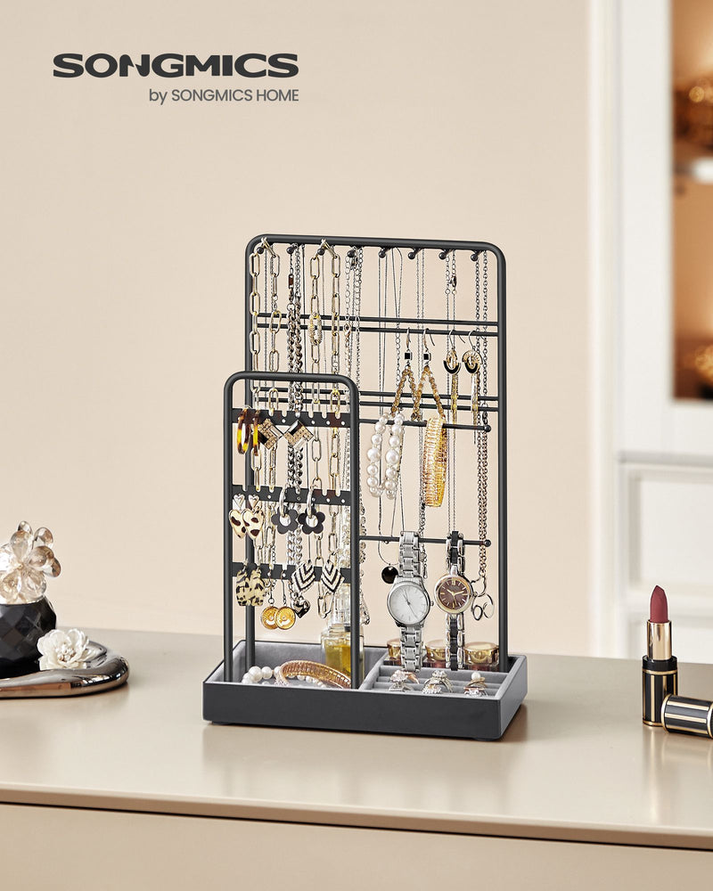 Jewellery Display Stand with Velvet Tray and Sturdy Metal Frame for Dressing Table by Songmics