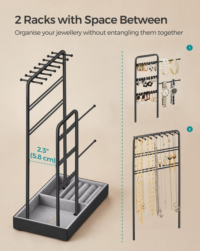 Jewellery Display Stand with Velvet Tray and Sturdy Metal Frame for Dressing Table by Songmics