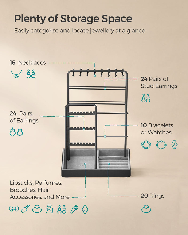 Jewellery Display Stand with Velvet Tray and Sturdy Metal Frame for Dressing Table by Songmics