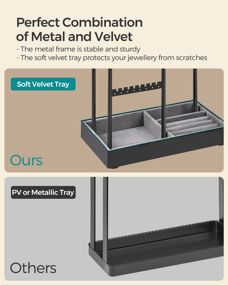 Jewellery Display Stand with Velvet Tray and Sturdy Metal Frame for Dressing Table by Songmics