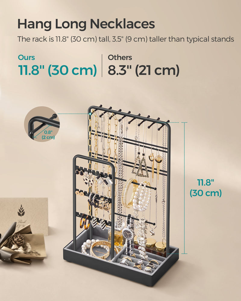 Jewellery Display Stand with Velvet Tray and Sturdy Metal Frame for Dressing Table by Songmics