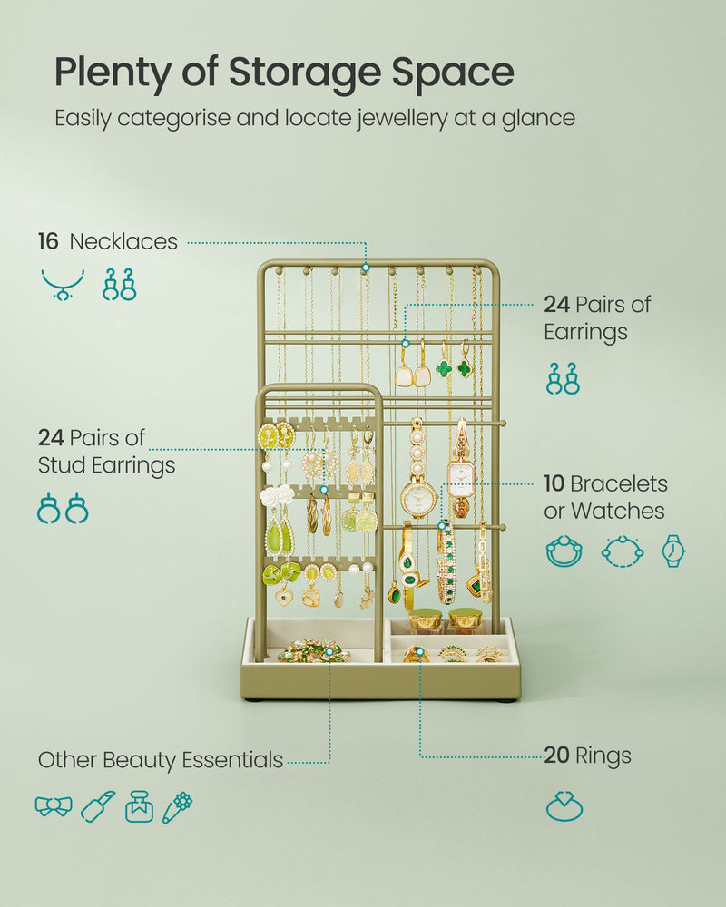 Laurel Green Jewellery Display Stand with Sturdy Metal Frame for Organising Accessories by Songmics