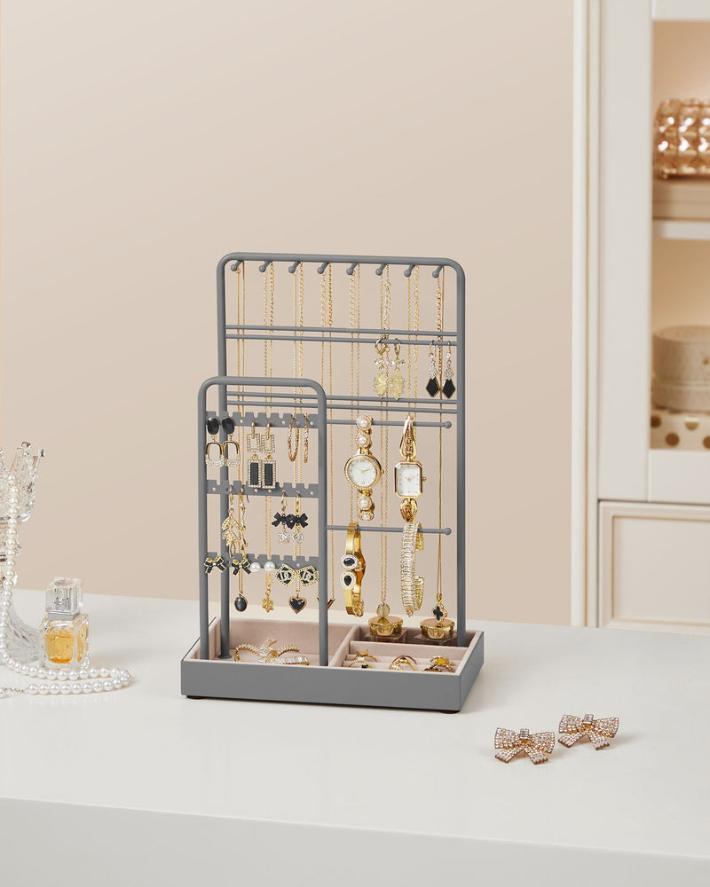 Dove Grey Jewellery Display Stand with Metal Frame for Organising Accessories by Songmics