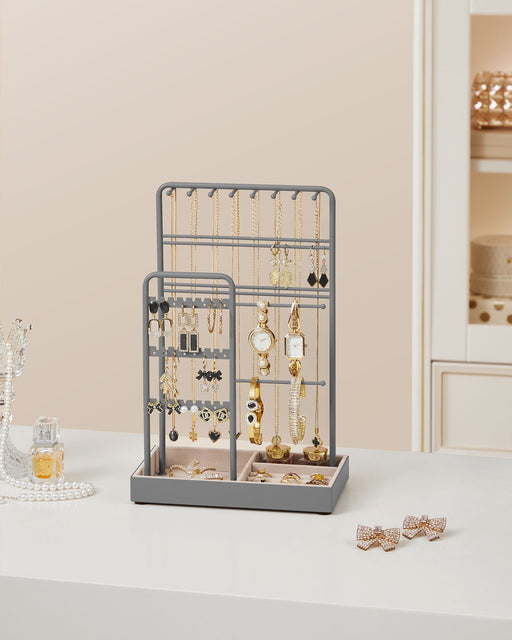 Dove Grey Jewellery Display Stand with Metal Frame for Organising Accessories by Songmics