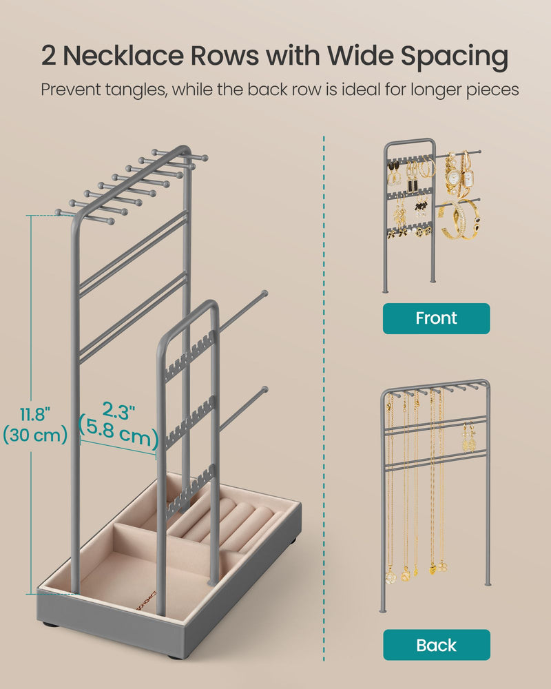 Dove Grey Jewellery Display Stand with Metal Frame for Organising Accessories by Songmics