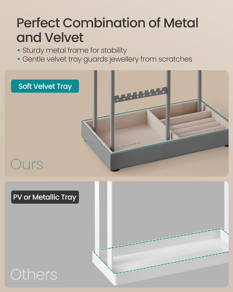 Dove Grey Jewellery Display Stand with Metal Frame for Organising Accessories by Songmics