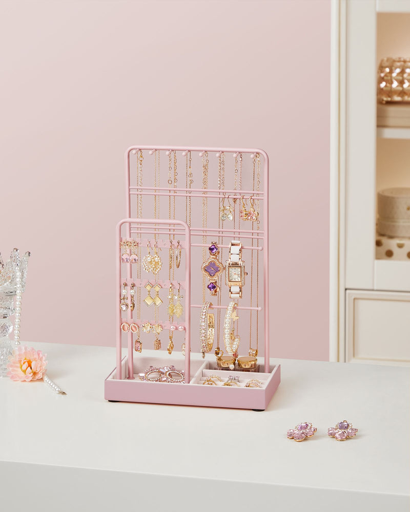 Jelly Pink Jewellery Display Stand with Durable Metal Frame for Organising Accessories by Songmics